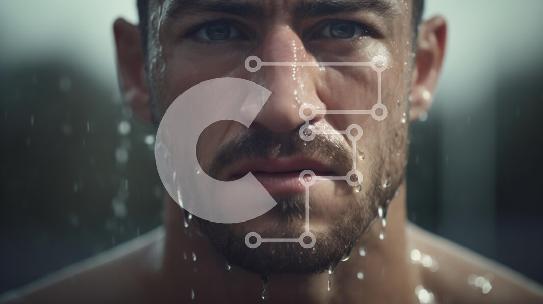 Intra Συλλεκτικό Ξύλινο Παζλ Plywood  4mm - Κοντινό πλάνο ενός αποφασισμένου ανθρώπου με σταγονίδια νερού Σε Ξύλινο Κουτί - Διαστάσεις Puzzle: 10x10 cm – 25 κομμάτια