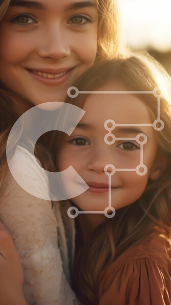 Intra Συλλεκτικό Ξύλινο Παζλ Plywood  4mm - Αδελφές που αγκαλιάζονται στο ηλιοβασίλεμα Σε Ξύλινο Κουτί - Διαστάσεις Puzzle: 10x10 cm – 25 κομμάτια