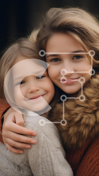 Intra Συλλεκτικό Ξύλινο Παζλ Plywood  4mm - Αδελφές που αγκαλιάζονται με χαρά Σε Ξύλινο Κουτί - Διαστάσεις Puzzle: 10x10 cm – 25 κομμάτια