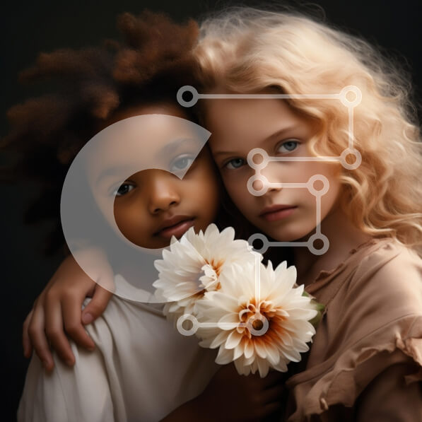 Intra Συλλεκτικό Ξύλινο Παζλ Plywood  4mm - Δύο κορίτσια που αγκαλιάζονται με τα λουλούδια Σε Ξύλινο Κουτί - Διαστάσεις Puzzle: 10x10 cm – 25 κομμάτια