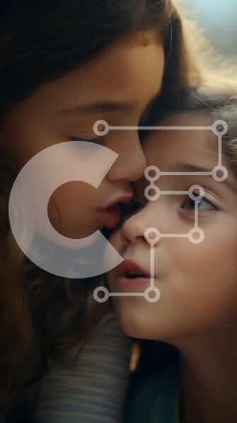 Intra Συλλεκτικό Ξύλινο Παζλ Plywood  4mm - Τρυφερή στιγμή ανάμεσα σε δύο παιδιά Σε Ξύλινο Κουτί - Διαστάσεις Puzzle: 10x10 cm – 25 κομμάτια