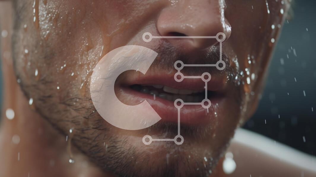 Intra Συλλεκτικό Ξύλινο Παζλ Plywood  4mm - Κοντινό πλάνο του προσώπου ενός άνδρα με σταγονίδια νερού Σε Ξύλινο Κουτί - Διαστάσεις Puzzle: 10x10 cm – 25 κομμάτια