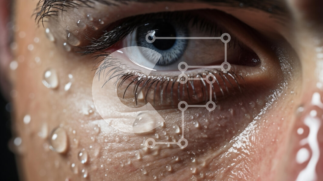 Intra Συλλεκτικό Ξύλινο Παζλ Plywood  4mm - Κοντινό πλάνο ενός ανθρώπινου ματιού με σταγονίδια νερού Σε Ξύλινο Κουτί - Διαστάσεις Puzzle: 10x10 cm – 25 κομμάτια