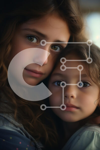 Intra Συλλεκτικό Ξύλινο Παζλ Plywood  4mm - Αδελφές που αγκαλιάζονται με εκφραστικά πρόσωπα Σε Ξύλινο Κουτί - Διαστάσεις Puzzle: 10x10 cm – 25 κομμάτια