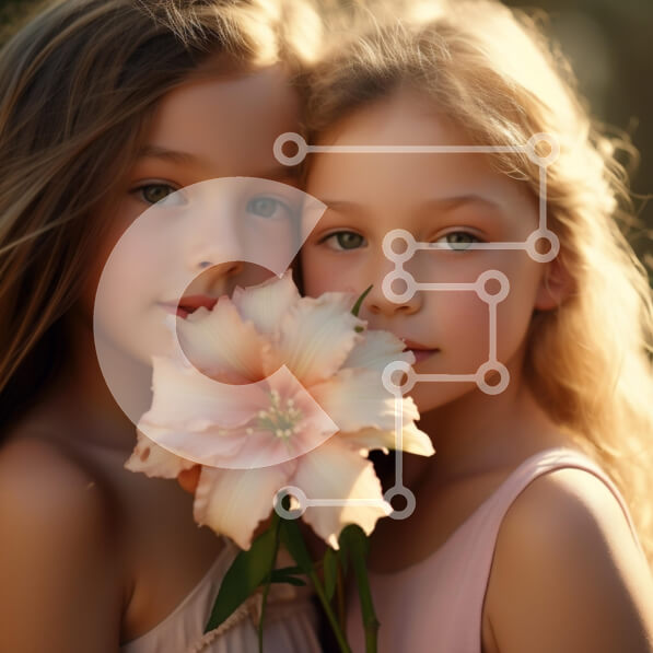 Σετ των 2 Intra Συλλεκτικό Ξύλινο Παζλ Plywood  4mm - Δύο κορίτσια που κρατούν ένα λουλούδι σε ένα ονειρικό σκηνικό Σε Ξύλινο Κουτί - Διαστάσεις: 10x10 cm – 25 κομμάτια