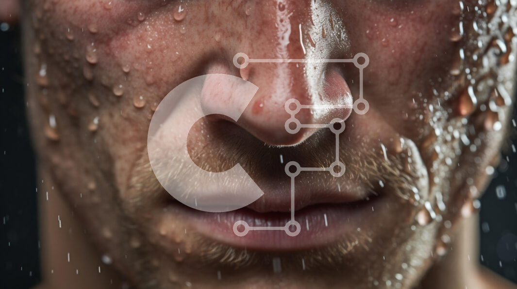 Intra Συλλεκτικό Ξύλινο Παζλ Plywood  4mm - Δραματική κινηματογράφηση σε πρώτο πλάνο του προσώπου ενός άνδρα με σταγονίδια νερού Σε Ξύλινο Κουτί - Διαστάσεις Puzzle: 10x10 cm – 25 κομμάτια