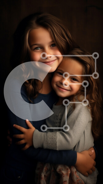 Intra Συλλεκτικό Ξύλινο Παζλ Plywood  4mm - Αδελφές που αγκαλιάζονται με χαμόγελα Σε Ξύλινο Κουτί - Διαστάσεις Puzzle: 10x10 cm – 25 κομμάτια