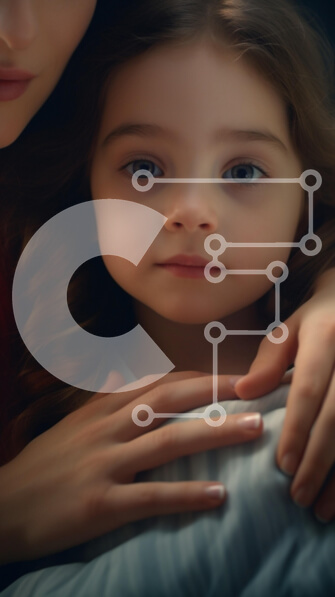 Intra Συλλεκτικό Ξύλινο Παζλ Plywood  4mm - Κοντινό πλάνο πορτρέτο ενός νεαρού κοριτσιού με ενήλικη παρουσία Σε Ξύλινο Κουτί - Διαστάσεις Puzzle: 10x10 cm – 25 κομμάτια