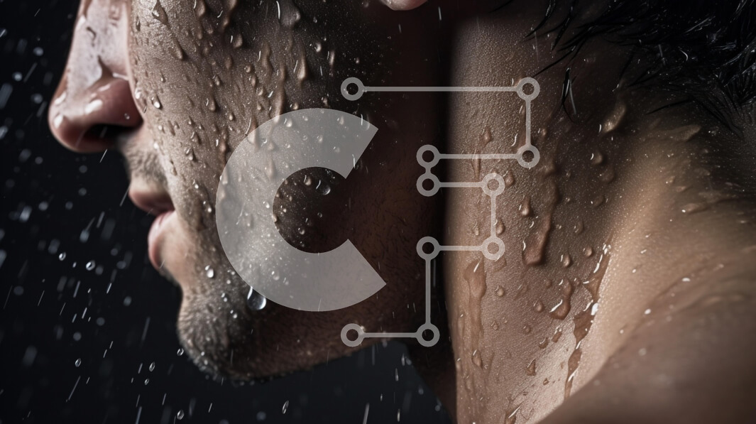 Intra Συλλεκτικό Ξύλινο Παζλ Plywood  4mm - Κοντινό πλάνο πορτρέτο ενός άνδρα με σταγονίδια νερού Σε Ξύλινο Κουτί - Διαστάσεις Puzzle: 10x10 cm – 25 κομμάτια