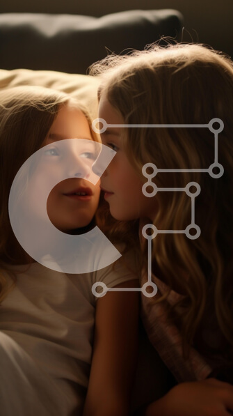 Intra Συλλεκτικό Ξύλινο Παζλ Plywood  4mm - Δύο νεαρά κορίτσια που μοιράζονται μια στιγμή Σε Ξύλινο Κουτί - Διαστάσεις Puzzle: 10x10 cm – 25 κομμάτια