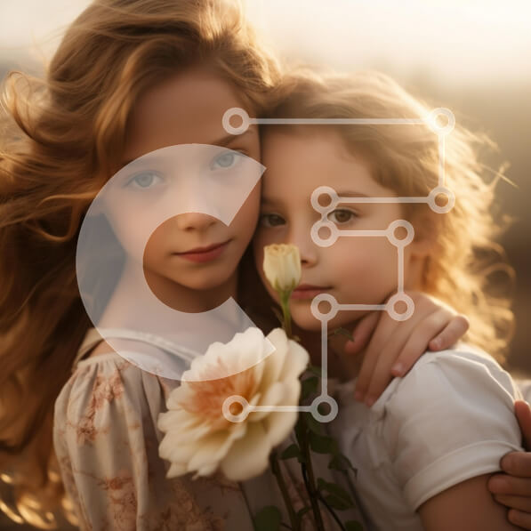 Σετ των 2 Intra Συλλεκτικό Ξύλινο Παζλ Plywood  4mm - Δύο νεαρά κορίτσια που κρατούν ένα λουλούδι σε απαλό φως Σε Ξύλινο Κουτί - Διαστάσεις: 10x10 cm – 25 κομμάτια