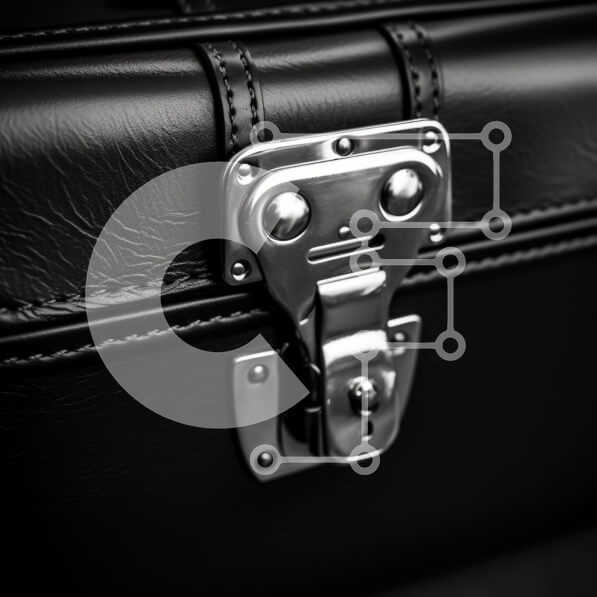 Intra Συλλεκτικό Ξύλινο Παζλ Plywood  4mm - Κοντινό πλάνο ενός μαύρου δερμάτινου μάνταλου βαλίτσας Σε Ξύλινο Κουτί - Διαστάσεις: 10x10 cm – 25 κομμάτια