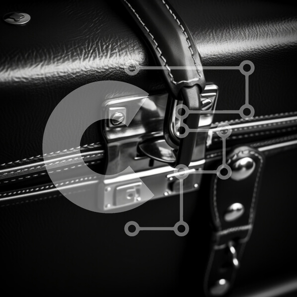 Intra Συλλεκτικό Ξύλινο Παζλ Plywood  4mm - Κοντινό πλάνο μιας μαύρης δερμάτινης βαλίτσας Σε Ξύλινο Κουτί - Διαστάσεις: 10x10 cm – 25 κομμάτια