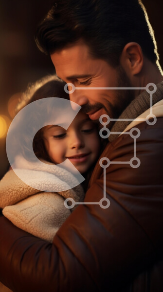 Intra Συλλεκτικό Ξύλινο Παζλ Plywood  4mm - Πατέρας και κόρη αγκαλιάζονται σε ζεστή στιγμή Σε Ξύλινο Κουτί - Διαστάσεις Puzzle: 10x10 cm – 25 κομμάτια