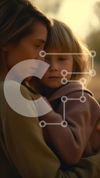 Intra Συλλεκτικό Ξύλινο Παζλ Plywood  4mm - Μητέρα και παιδί αγκαλιάζονται στο ζεστό φως Σε Ξύλινο Κουτί - Διαστάσεις Puzzle: 10x10 cm – 25 κομμάτια