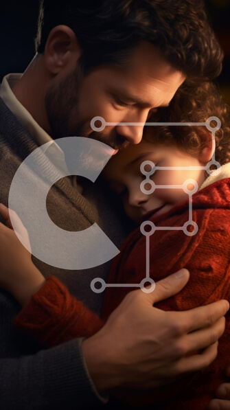 Intra Συλλεκτικό Ξύλινο Παζλ Plywood  4mm - Πατέρας και παιδί αγκαλιάζονται σε μια τρυφερή στιγμή Σε Ξύλινο Κουτί - Διαστάσεις Puzzle: 10x10 cm – 25 κομμάτια