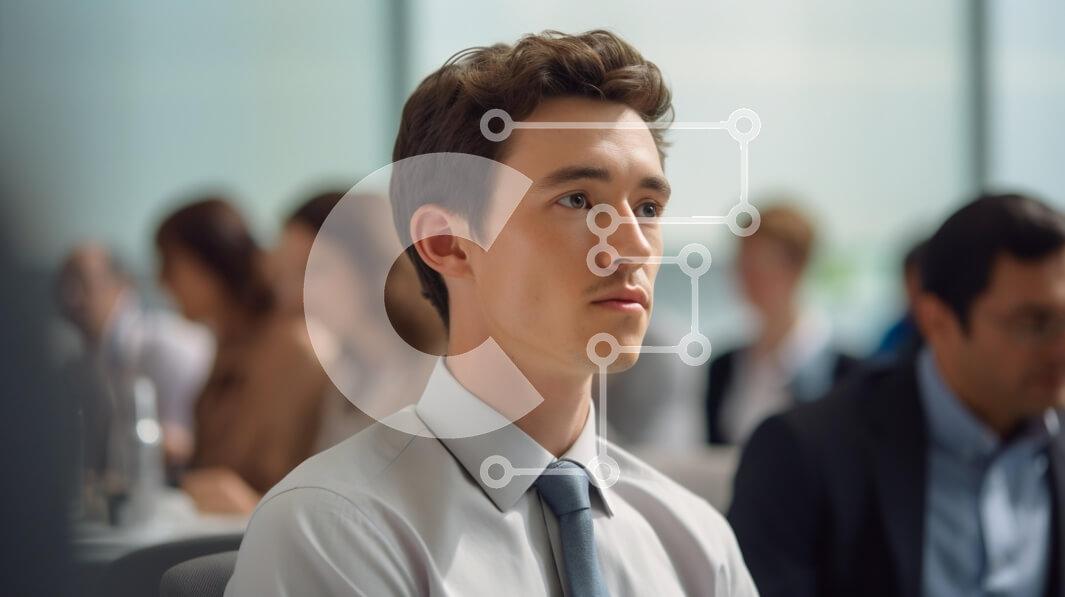 Intra Συλλεκτικό Ξύλινο Παζλ Plywood  4mm - Νεαρός άνδρας που ακούει σε ένα επιχειρηματικό σεμινάριο Σε Ξύλινο Κουτί - Διαστάσεις Puzzle: 10x10 cm – 25 κομμάτια