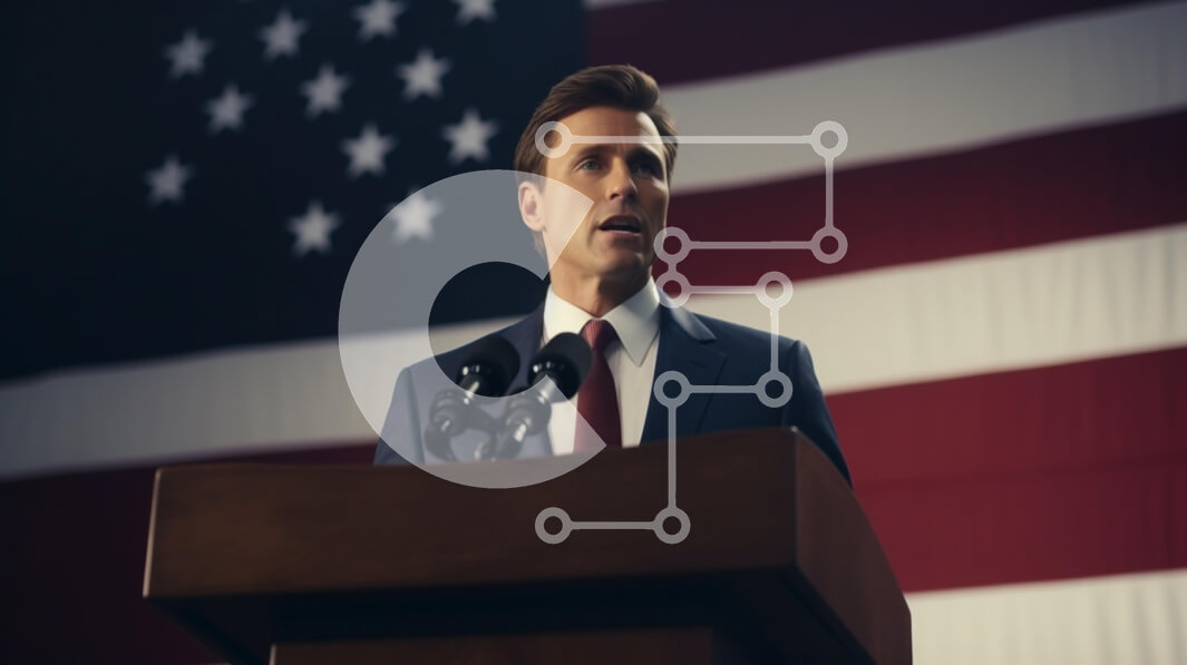 Intra Συλλεκτικό Ξύλινο Παζλ Plywood  4mm - Άνθρωπος που εκφωνεί ομιλία μπροστά από την αμερικανική σημαία Σε Ξύλινο Κουτί - Διαστάσεις Puzzle: 10x10 cm – 25 κομμάτια