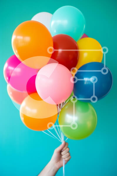 Intra Συλλεκτικό Ξύλινο Παζλ Plywood  4mm - Πολύχρωμα μπαλόνια σε φόντο τιρκουάζ Σε Ξύλινο Κουτί - Διαστάσεις Puzzle: 10x10 cm – 25 κομμάτια