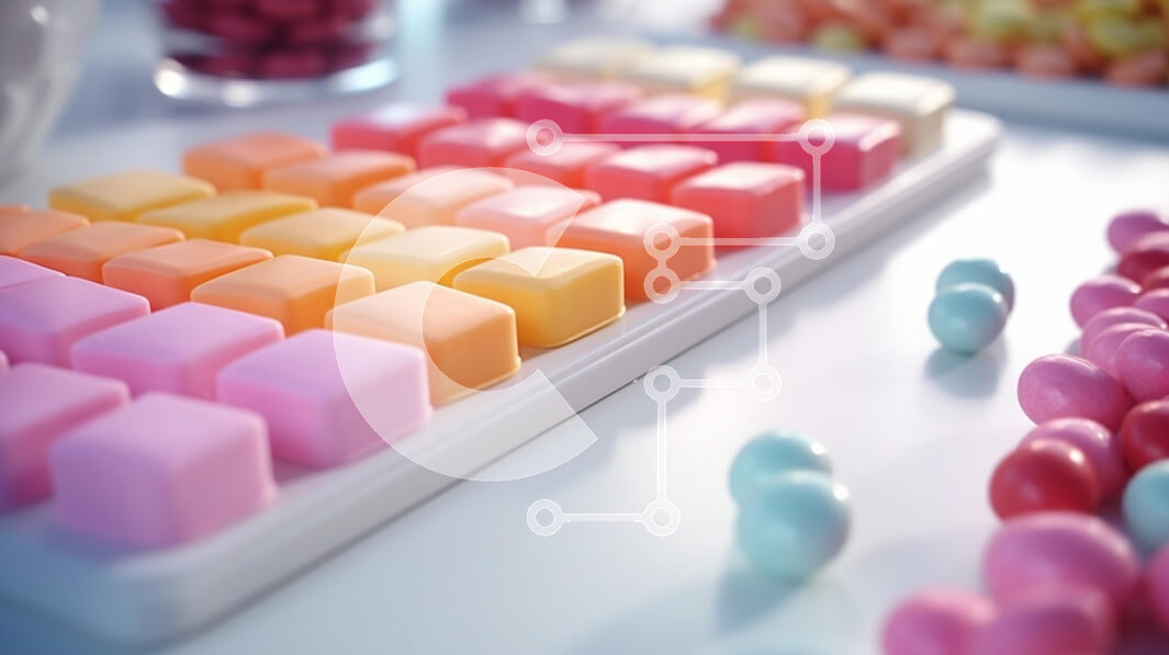 Σετ των 2 Intra Συλλεκτικό Ξύλινο Παζλ Plywood  4mm - Πολύχρωμη σύνθεση καραμέλας σε λευκή επιφάνεια Σε Ξύλινο Κουτί - Διαστάσεις: 10x10 cm – 25 κομμάτια