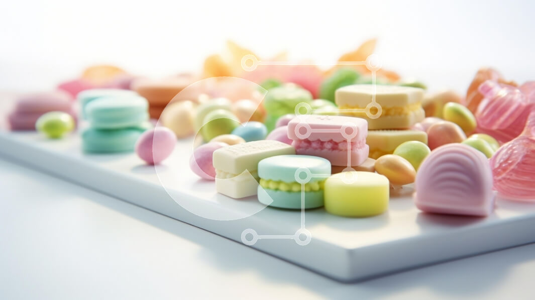 Σετ των 2 Intra Συλλεκτικό Ξύλινο Παζλ Plywood  4mm - Πολύχρωμη ποικιλία από καραμέλες σε μια πιατέλα Σε Ξύλινο Κουτί - Διαστάσεις: 10x10 cm – 25 κομμάτια