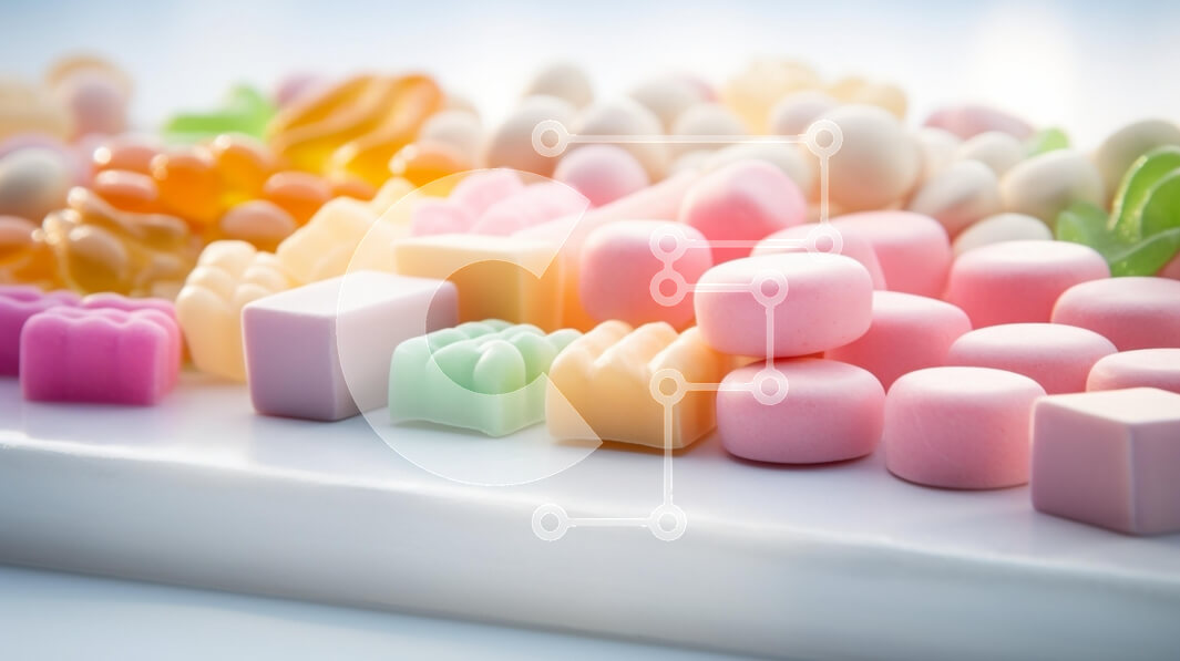 Σετ των 2 Intra Συλλεκτικό Ξύλινο Παζλ Plywood  4mm - Πολύχρωμη ποικιλία από καραμέλες σε μια λευκή επιφάνεια Σε Ξύλινο Κουτί - Διαστάσεις: 10x10 cm – 25 κομμάτια