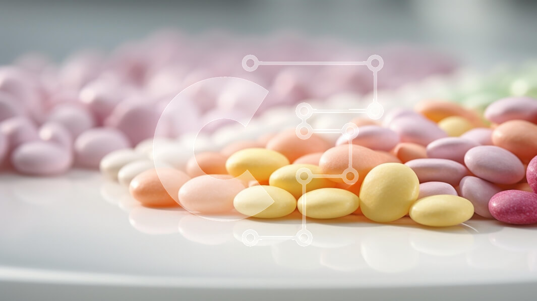 Σετ των 2 Intra Συλλεκτικό Ξύλινο Παζλ Plywood  4mm - Πολύχρωμες σοκολάτες με επικάλυψη καραμέλας σε λευκό πιάτο Σε Ξύλινο Κουτί - Διαστάσεις: 10x10 cm – 25 κομμάτια