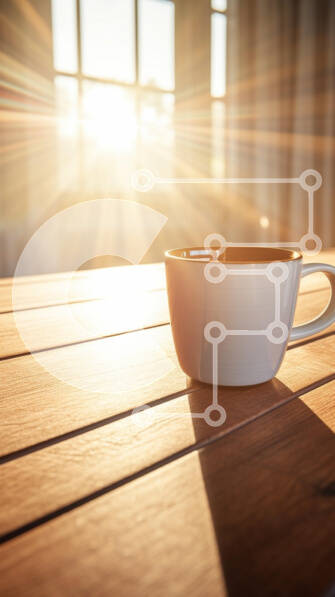 Intra Συλλεκτικό Ξύλινο Παζλ Plywood  4mm - Κούπα καφέ σε ξύλινο τραπέζι με φως του ήλιου Σε Ξύλινο Κουτί - Διαστάσεις Puzzle: 10x10 cm – 25 κομμάτια