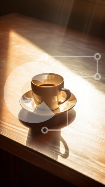 Intra Συλλεκτικό Ξύλινο Παζλ Plywood  4mm - Φλιτζάνι καφέ σε ένα ξύλινο τραπέζι με το φως του ήλιου Σε Ξύλινο Κουτί - Διαστάσεις: 10x10 cm – 25 κομμάτια