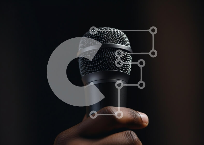 Intra Συλλεκτικό Ξύλινο Παζλ Plywood  4mm - Κοντινό πλάνο ενός μικροφώνου που κρατιέται στο χέρι Σε Ξύλινο Κουτί - Διαστάσεις: 10x10 cm – 25 κομμάτια