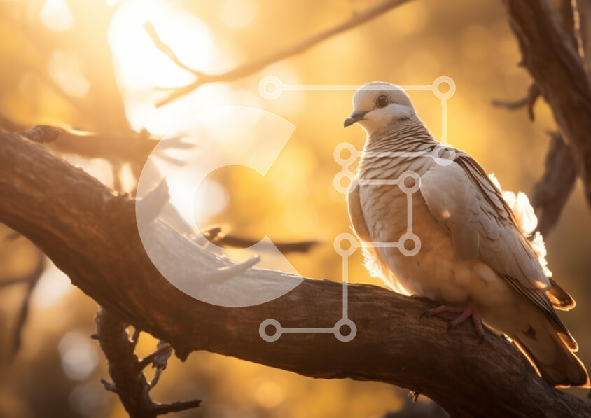 Σετ των 2 Intra Συλλεκτικό Ξύλινο Παζλ Plywood  4mm - Λευκό Περιστέρι σκαρφαλωμένο σε κλαδί στο χρυσό φως Σε Ξύλινο Κουτί - Διαστάσεις: 10x10 cm – 25 κομμάτια