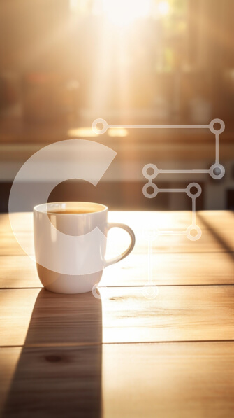 Intra Συλλεκτικό Ξύλινο Παζλ Plywood  4mm - Κούπα καφέ στο φως του ήλιου σε ξύλινο τραπέζι Σε Ξύλινο Κουτί - Διαστάσεις: 10x10 cm – 25 κομμάτια