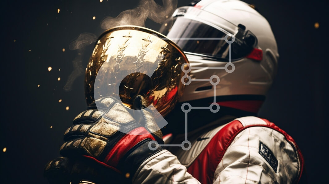 Intra Συλλεκτικό Ξύλινο Παζλ Plywood  4mm - Οδηγός αγώνων αυτοκινήτου που γιορτάζει τη νίκη με τρόπαιο Σε Ξύλινο Κουτί - Διαστάσεις Puzzle: 10x10 cm – 25 κομμάτια