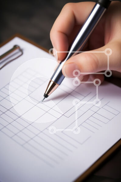 Intra Συλλεκτικό Ξύλινο Παζλ Plywood  4mm - Στυλό που κρατά το χέρι πάνω από το κενό πλέγμα στο πρόχειρο Σε Ξύλινο Κουτί - Διαστάσεις Puzzle: 10x10 cm – 25 κομμάτια