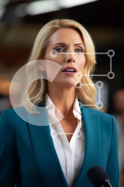 Intra Συλλεκτικό Ξύλινο Παζλ Plywood  4mm - Γυναίκα με αυτοπεποίθηση με Teal Blazer που μιλά δημόσια Σε Ξύλινο Κουτί - Διαστάσεις Puzzle: 10x10 cm – 25 κομμάτια