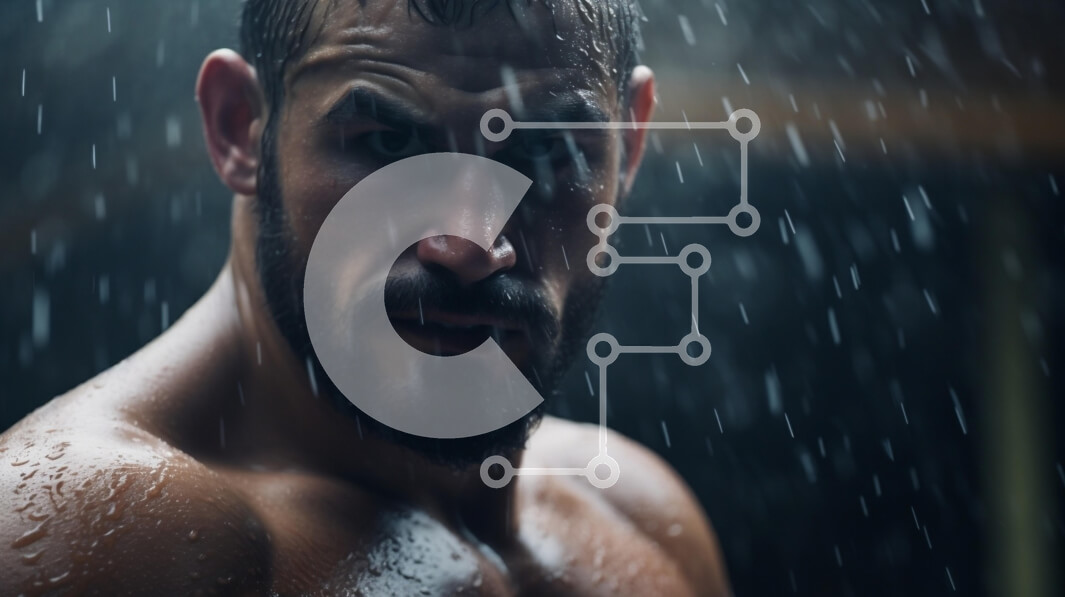 Intra Συλλεκτικό Ξύλινο Παζλ Plywood  4mm - Μυώδης άνδρας στη βροχή Σε Ξύλινο Κουτί - Διαστάσεις Puzzle: 10x10 cm – 25 κομμάτια