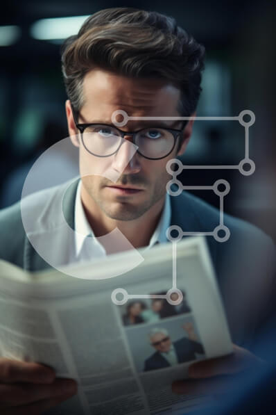 Intra Συλλεκτικό Ξύλινο Παζλ Plywood  4mm - Επιχειρηματίας που διαβάζει την εφημερίδα στο σύγχρονο γραφείο Σε Ξύλινο Κουτί - Διαστάσεις Puzzle: 10x10 cm – 25 κομμάτια