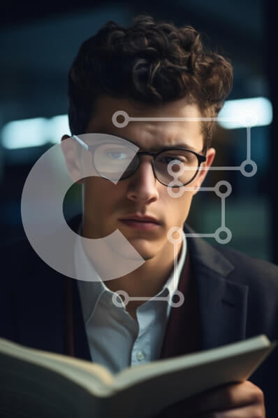 Intra Συλλεκτικό Ξύλινο Παζλ Plywood  4mm - Νεαρός άνδρας που διαβάζει ένα βιβλίο σε ένα στοχαστικό περιβάλλον Σε Ξύλινο Κουτί - Διαστάσεις Puzzle: 10x10 cm – 25 κομμάτια