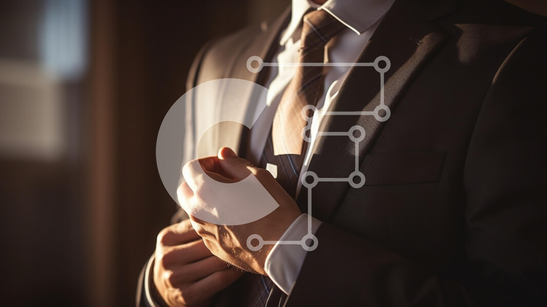 Intra Συλλεκτικό Ξύλινο Παζλ Plywood  4mm - Άνδρας που ρυθμίζει τη γραβάτα με επίσημο κοστούμι κάτω από ζεστό φως Σε Ξύλινο Κουτί - Διαστάσεις Puzzle: 10x10 cm – 25 κομμάτια