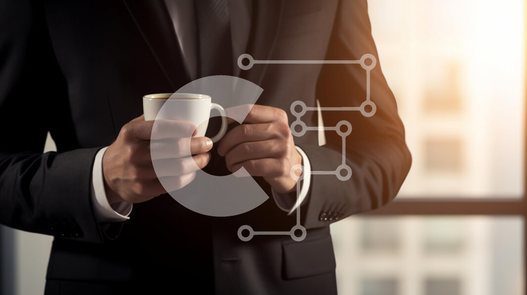 Intra Συλλεκτικό Ξύλινο Παζλ Plywood  4mm - Επαγγελματίας άνδρας που κρατά τον καφέ σε περιβάλλον γραφείου Σε Ξύλινο Κουτί - Διαστάσεις Puzzle: 10x10 cm – 25 κομμάτια