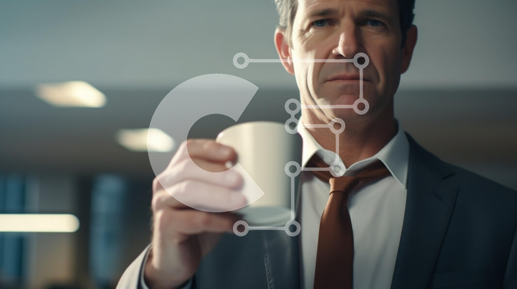 Intra Συλλεκτικό Ξύλινο Παζλ Plywood  4mm - Επιχειρηματίας που κρατά το φλιτζάνι καφέ στο γραφείο Σε Ξύλινο Κουτί - Διαστάσεις Puzzle: 10x10 cm – 25 κομμάτια