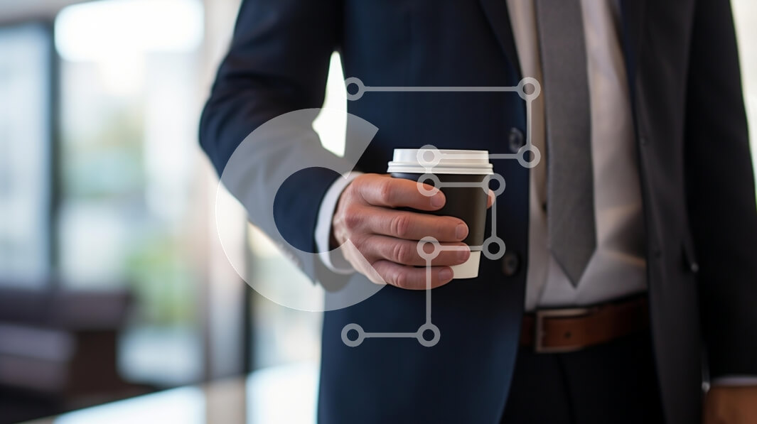 Intra Συλλεκτικό Ξύλινο Παζλ Plywood  4mm - Άνδρας με κοστούμι που κρατά τον καφέ στο γραφείο Σε Ξύλινο Κουτί - Διαστάσεις Puzzle: 10x10 cm – 25 κομμάτια