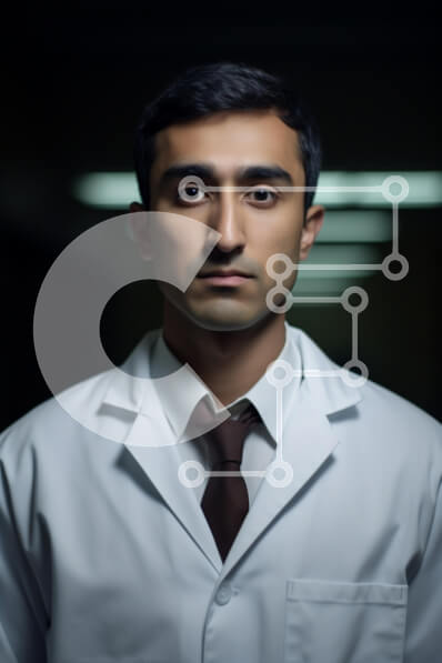 Intra Συλλεκτικό Ξύλινο Παζλ Plywood  4mm - Πορτρέτο ενός άνδρα γιατρού με παλτό εργαστηρίου Σε Ξύλινο Κουτί - Διαστάσεις Puzzle: 10x10 cm – 25 κομμάτια