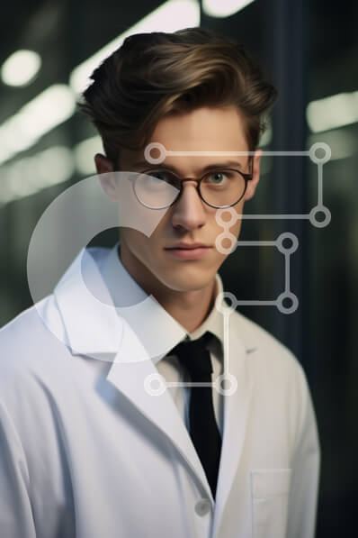 Intra Συλλεκτικό Ξύλινο Παζλ Plywood  4mm - Νεαρό αρσενικό με παλτό εργαστηρίου Σε Ξύλινο Κουτί - Διαστάσεις Puzzle: 10x10 cm – 25 κομμάτια