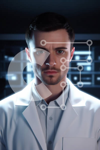 Intra Συλλεκτικό Ξύλινο Παζλ Plywood  4mm - Πορτρέτο ενός νεαρού άνδρα γιατρού σε ένα εργαστήριο Σε Ξύλινο Κουτί - Διαστάσεις Puzzle: 10x10 cm – 25 κομμάτια