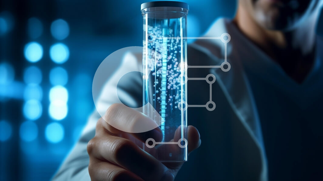 Intra Συλλεκτικό Ξύλινο Παζλ Plywood  4mm - Επιστήμονας που κρατά έναν λαμπερό δοκιμαστικό σωλήνα σε ένα εργαστήριο Σε Ξύλινο Κουτί - Διαστάσεις Puzzle: 10x10 cm – 25 κομμάτια