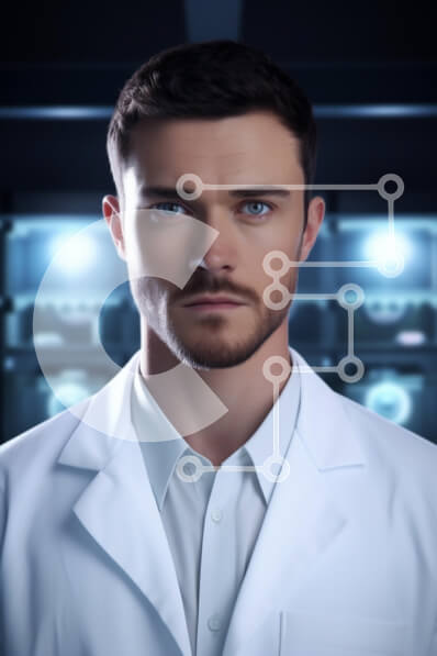 Intra Συλλεκτικό Ξύλινο Παζλ Plywood  4mm - Άνδρας Ιατρός σε εργαστηριακό περιβάλλον Σε Ξύλινο Κουτί - Διαστάσεις Puzzle: 10x10 cm – 25 κομμάτια