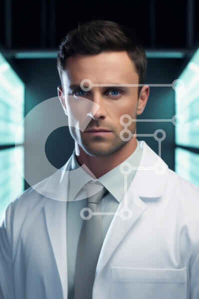 Intra Συλλεκτικό Ξύλινο Παζλ Plywood  4mm - Άνδρας Ιατρός στο Σύγχρονο Ιατρικό Περιβάλλον Σε Ξύλινο Κουτί - Διαστάσεις Puzzle: 10x10 cm – 25 κομμάτια