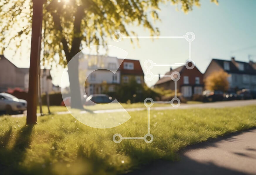 Intra Συλλεκτικό Ξύλινο Παζλ Plywood  4mm - Ηλιόλουστη γειτονιά με πράσινο γρασίδι και σπίτια Σε Ξύλινο Κουτί - Διαστάσεις: 10x10 cm – 25 κομμάτια