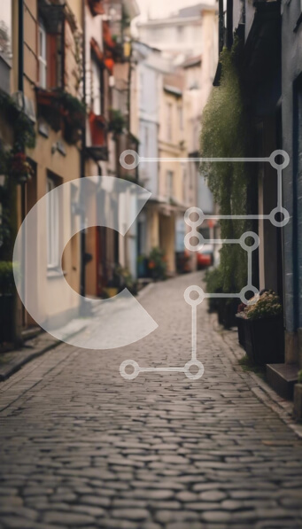 Intra Συλλεκτικό Ξύλινο Παζλ Plywood  4mm - Γραφική λιθόστρωτη οδός σε μια γοητευτική πόλη Σε Ξύλινο Κουτί - Διαστάσεις Puzzle: 10x10 cm – 25 κομμάτια